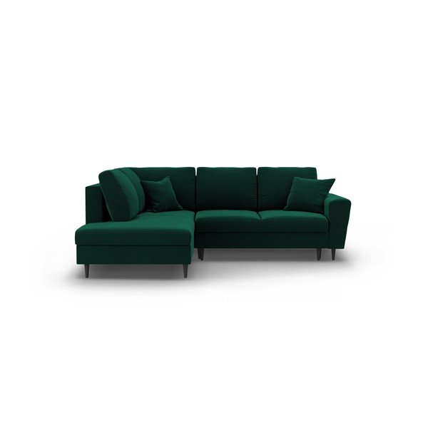 Colțar verde extensibil, cu spațiu de depozitare cu tapițerie din catifea (cu colț pe partea stângă-în formă de ”L”) Kyoto – Cosmopolitan Design