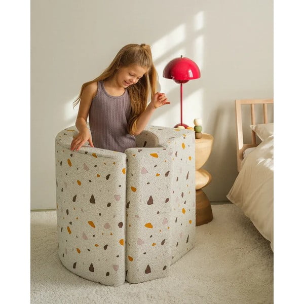 Fotoliu de copii alb cu tapițerie din țesătură bouclé/cu tapițerie din chenille Terrazzo Moon – Wigiwama-image-4