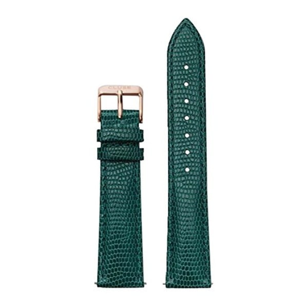 Curea din piele cu detalii roz - aurii pentru ceasul Cluse La Bohème Lizard, verde smarald