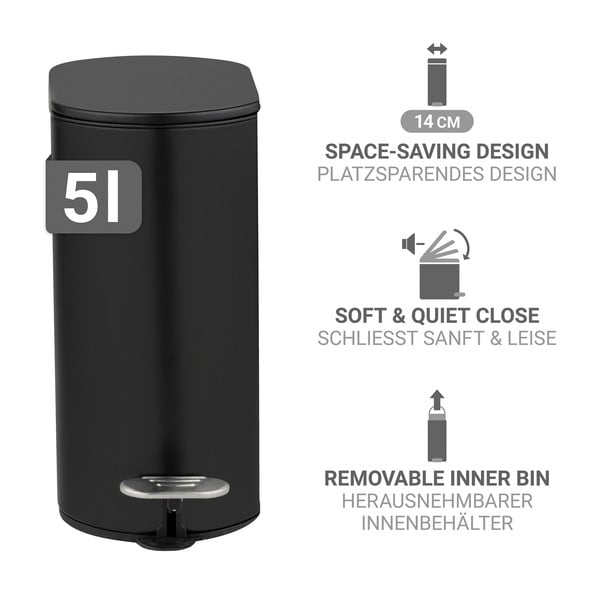 Coș de gunoi negru mat cu pedală din oțel 5 l Collungo – Wenko-image-2