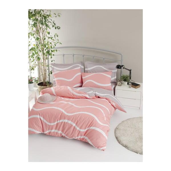 Lenjerie de pat din bumbac ranforce pentru pat de 1 persoană Mijolnir Novia Pink, 140 x 200 cm