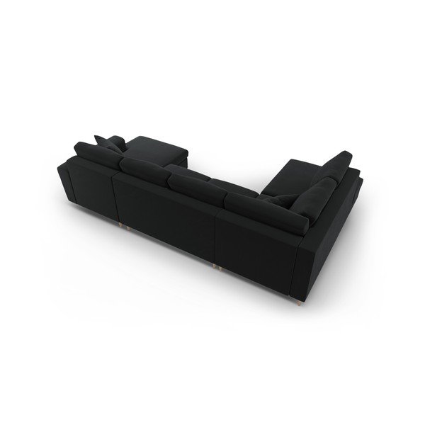 Colțar negru extensibil, cu spațiu de depozitare cu tapițerie din catifea (cu colț pe partea stângă-în formă de "U") Kyoto – Cosmopolitan Design-image-4