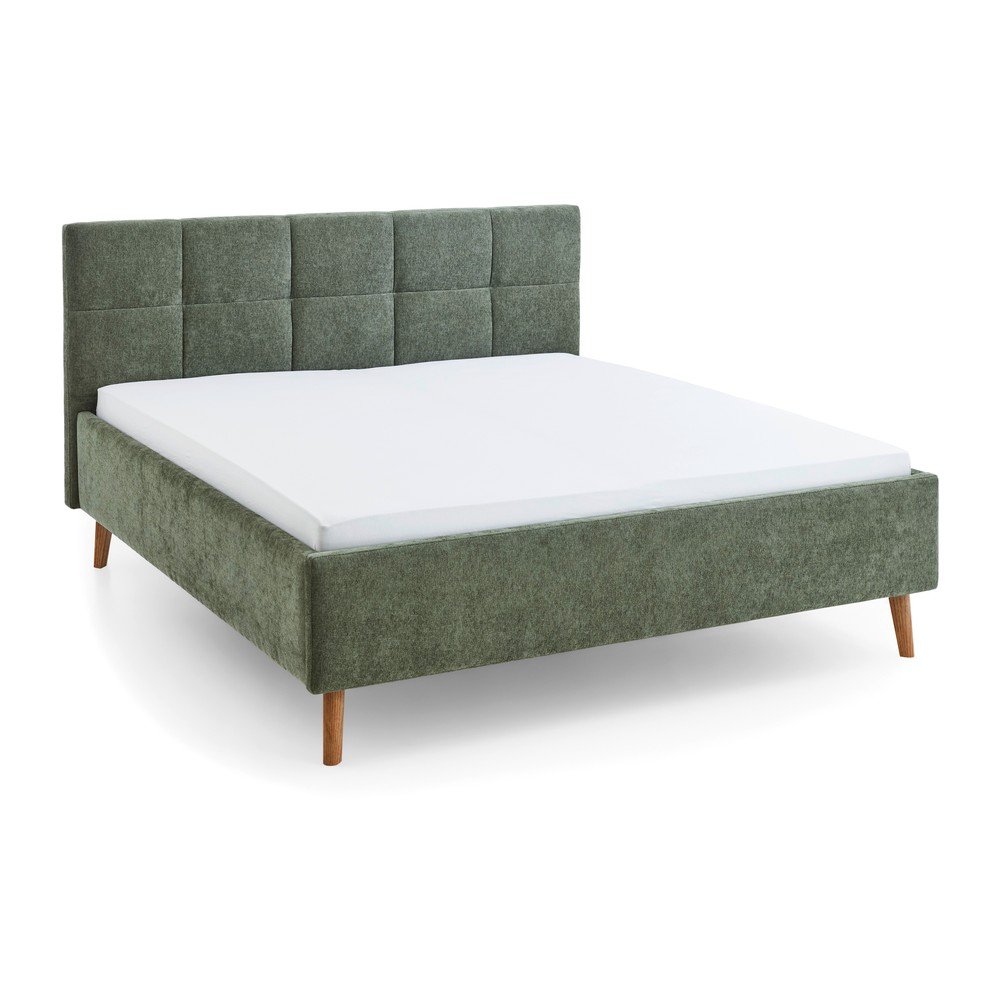 Pat matrimonial kaki tapitat cu spatiu de depozitare cu somiera 180x200 cm Nova – Meise Möbel