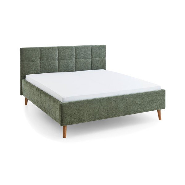 Pat matrimonial kaki tapițat cu spațiu de depozitare cu somieră 180x200 cm Nova – Meise Möbel