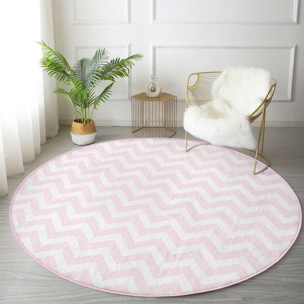 Covor rotund  roz deschis lavabil adecvat și  pentru aspiratoare robot   ø 120 cm Comfort – Mila Home-image-4