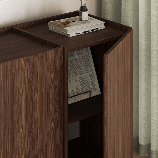 Comodă în culoare naturală închisă cu aspect de lemn de nuc cu orificiu pentru cabluri 180x80x45 cm Dorma – Kalune Design-image-3
