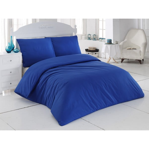 Lenjerie de pat din bumbac cu cearșaf și fețe de pernă Plain Blue, 200 x 220 cm