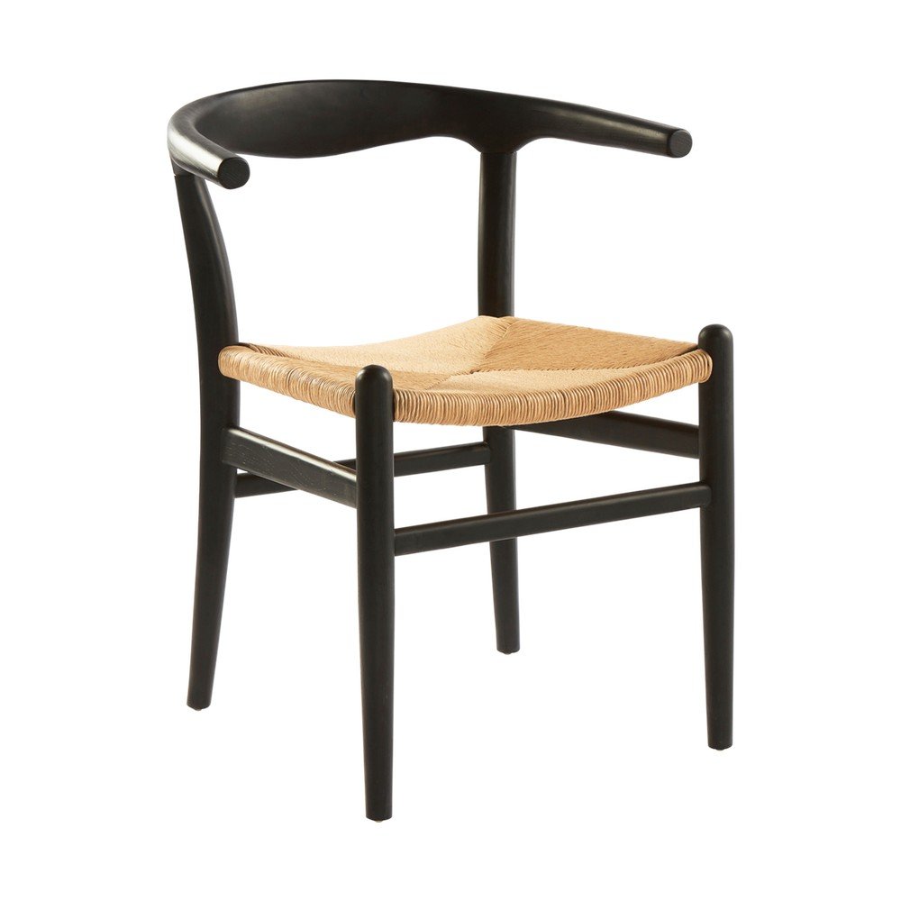 Scaun de dining negru/crem cu cotiere din lemn de ulm Nattavaara – Jotex