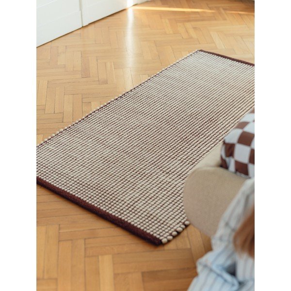 Covor tip traversă burgundy/în culoare naturală țesut manual din lână 80x170 cm Talo – noo.ma-image-1