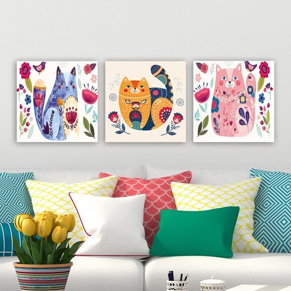 Tablouri pentru copii 3 buc. 30x30 cm Cats – Wallity-image-1
