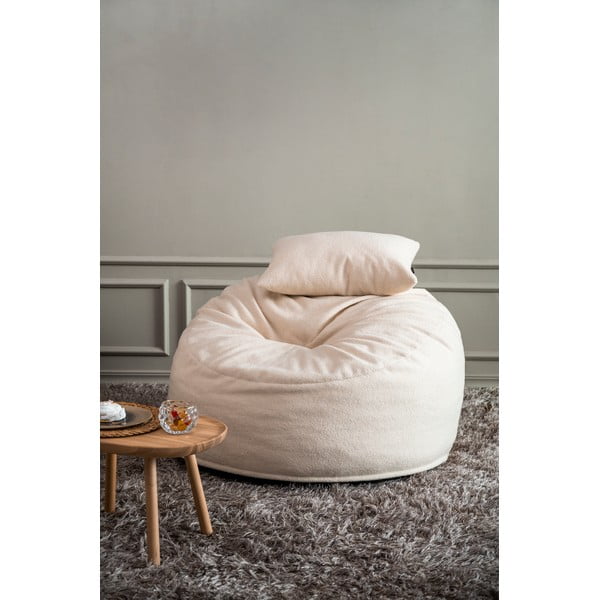 Fotoliu bean bag gri deschis cu tapițerie din țesătură bouclé Om 110 – SLOWDOWN-image-1