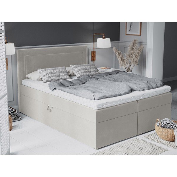 Pat boxspring 200x200 cm bej cu spațiu de depozitare Yucca – Mazzini Beds-image-1