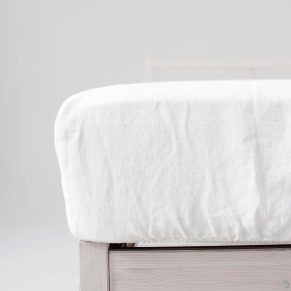 Cearceaf alb din amestec de in cu elastic 90x200 cm – Linen Tales-image-3