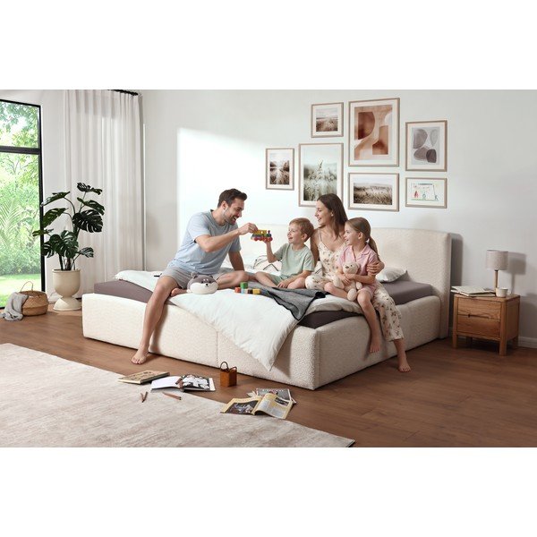 Pat matrimonial fildeș tapițat fără somieră 200x240 cm Merida – Meise Möbel-image-2