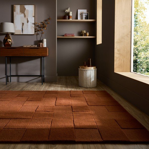 Covor teracotă țesut manual din lână 200x290 cm Checkerboard – Flair Rugs-image-1