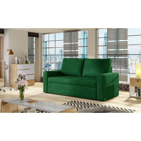 Canapea verde extensibilă/cu spațiu de depozitare cu tapițerie din catifea 151 cm Wave – ELTAP-image-1