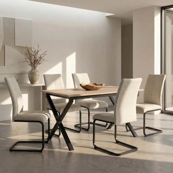 Masă de dining cu blat cu aspect de lemn de stejar 80x120 cm Ipswich – Støraa-image-1