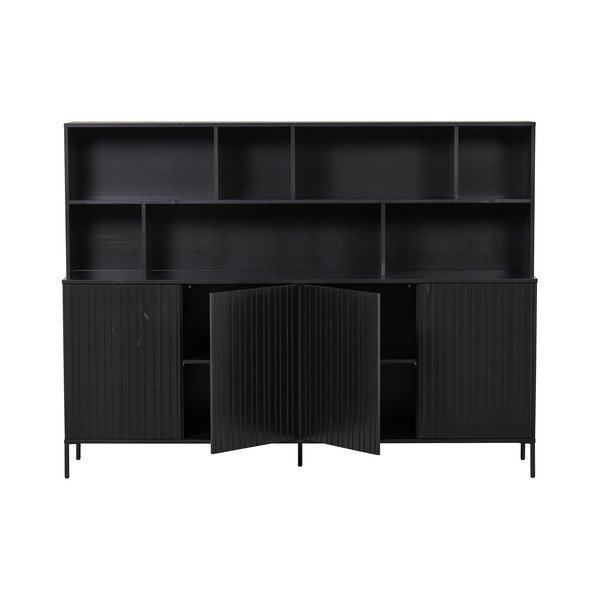 Bibliotecă neagră din lemn de pin 200x150x44 cm Gravure – WOOOD-image-3