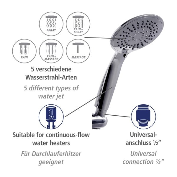 Set de duș argintiu lucios din oțel inoxidabil 66 cm Young – Wenko-image-4