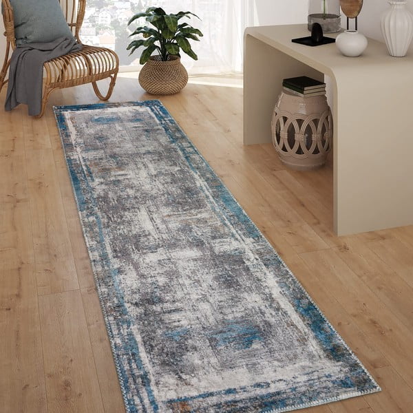 Covor tip traversă albastru lavabil 80x300 cm Abstract Colors Blue – Vitaus-image-1