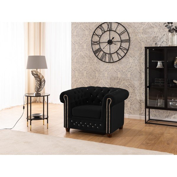 Fotoliu negru chesterfield cu tapițerie din catifea York Blik – Ropez-image-3