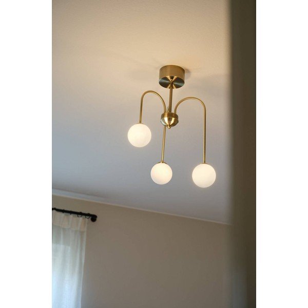 Plafonieră albă/alămie cu intensitate reglabilă din sticlă opal ø 42 cm Marne – Jotex-image-1