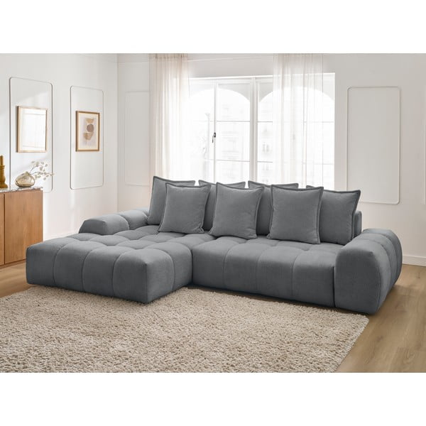 Colțar gri închis extensibil/cu spațiu de depozitare cu tapițerie din chenille (cu colț pe partea stângă/cu șezlong) Everest – Bobochic Paris-image-1