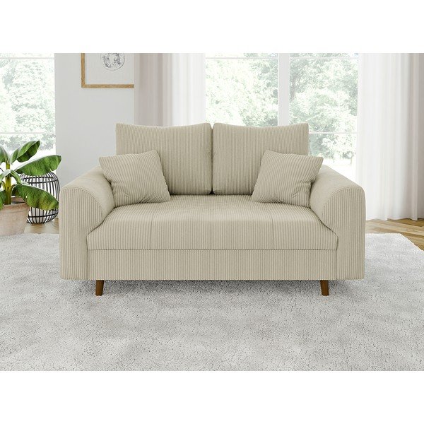Canapea bej cu tapițerie din catifea reiată  150 cm Ariella – Ropez-image-1