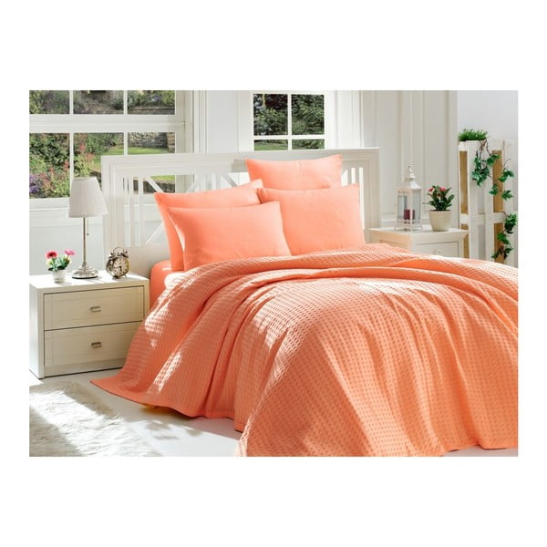 Set din bumbac pentru dormitor Orange Pique, 220 x 240 cm, portocaliu