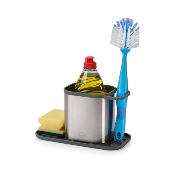 Suport pentru accesorii de spălat argintiu lucios din metal Duo Steel – Joseph Joseph