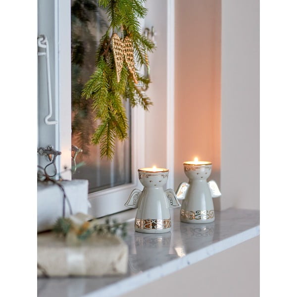 Sfeșnice pentru lumânări pastilă 2 buc. din gresie Faella – Bloomingville-image-1