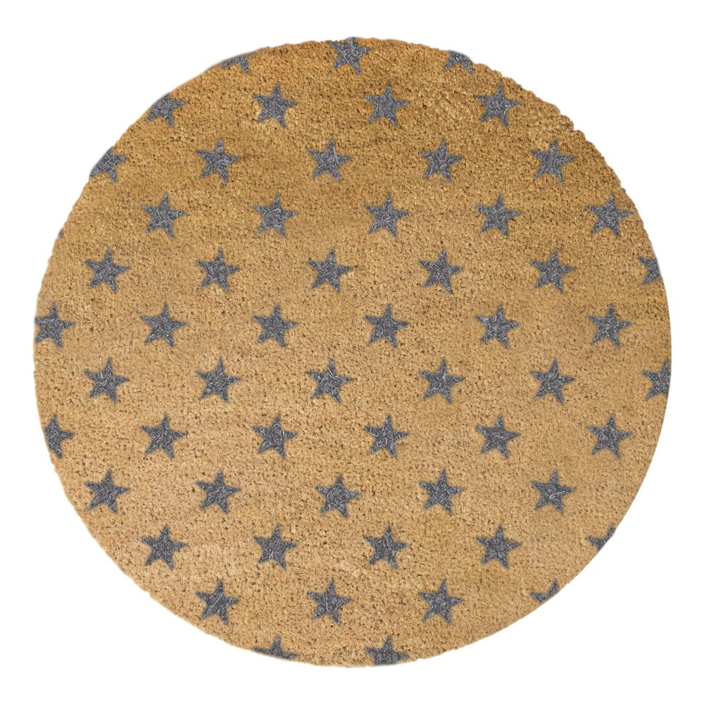 Covoraș intrare rotund fibre de cocos Artsy Doormats Stars, ⌀ 70 cm, gri
