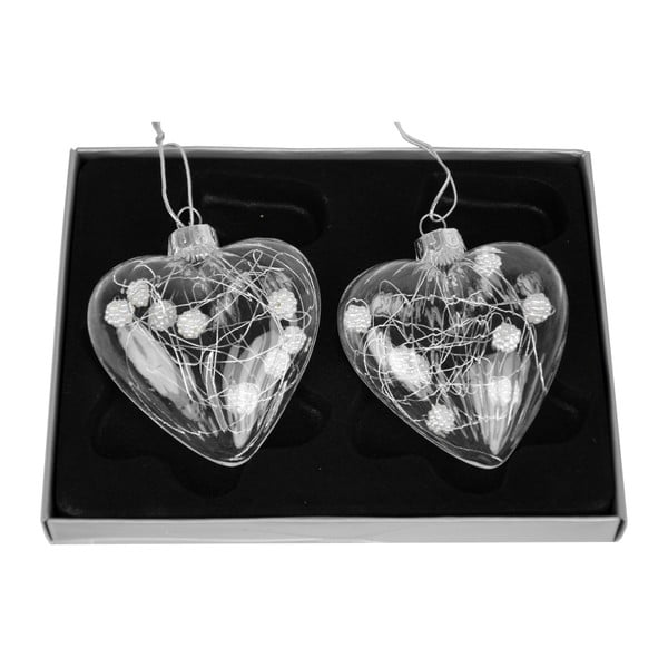 Set 2 decorațiuni din sticlă în formă de inimă Ego Dekor, înălțime 9 cm