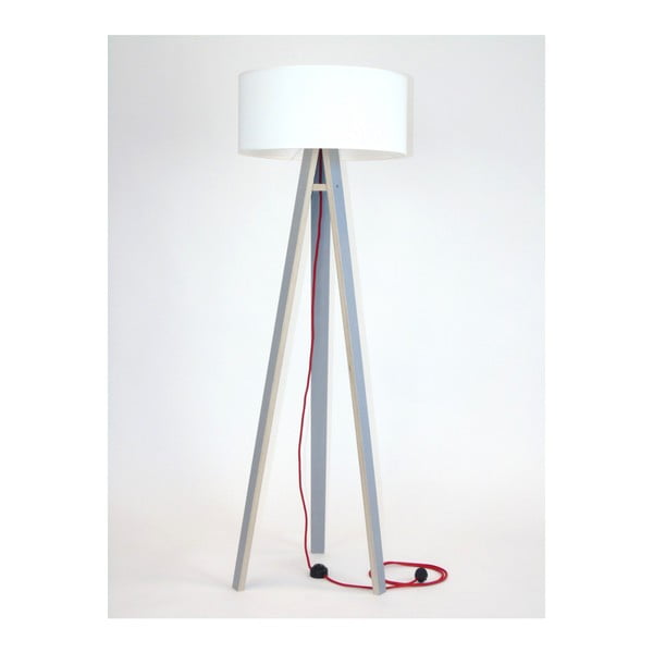 Lampadar gri cu abajur alb și cablu roșu Ragaba Wanda