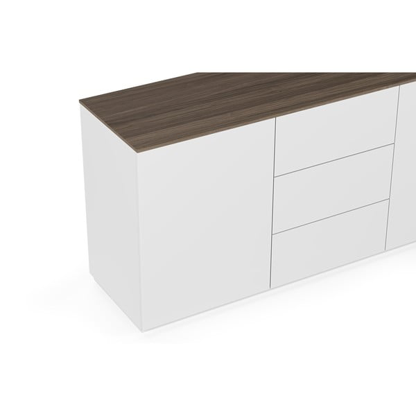 Comodă cu blat în decor de lemn de nuc, cu 3 sertare și 2 uși TemaHome Join, alb-image-3