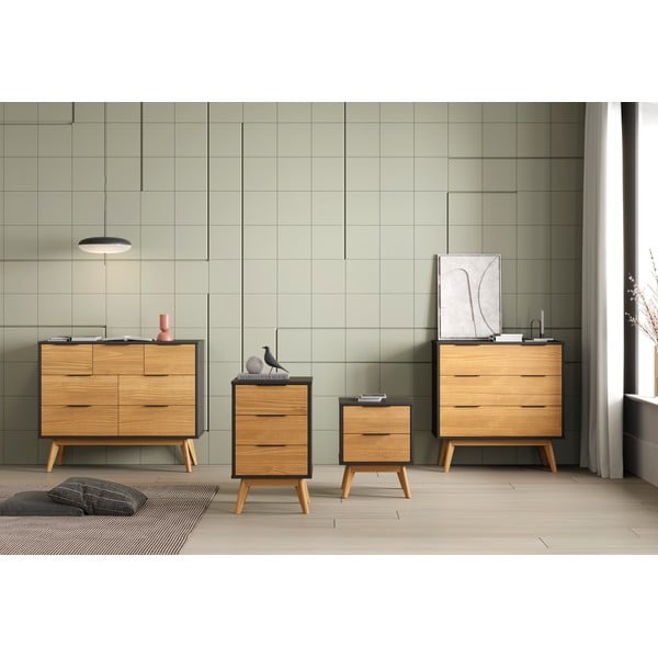 Noptieră în culoare naturală din lemn masiv de pin Lavis – Marckeric-image-1