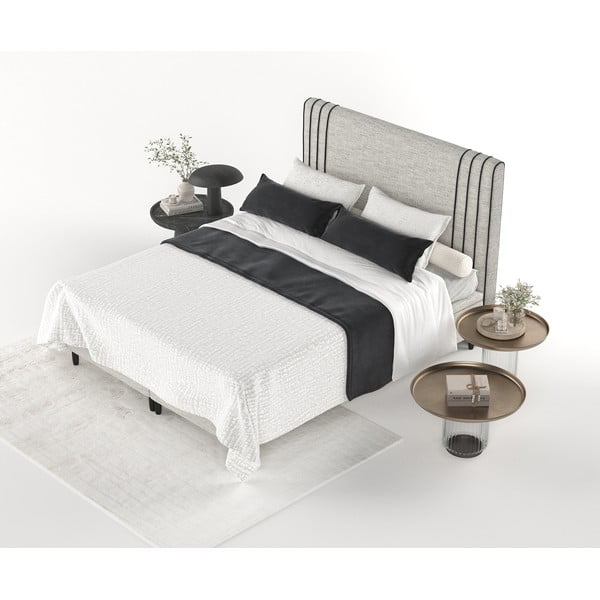 Pat matrimonial gri deschis tapițat cu spațiu de depozitare 200x200 cm Musca – Maison de Rêve-image-4