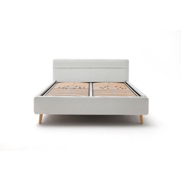 Pat matrimonial gri deschis tapițat cu spațiu de depozitare cu somieră 160x200 cm Lotte – Meise Möbel-image-3