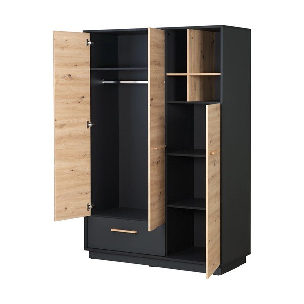 Șifonier pentru copii  gri antracit/cu aspect de lemn de stejar 132x195 cm Lenn – Roba-image-4