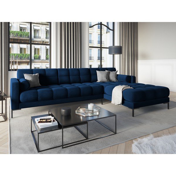 Colțar din catifea cu extensie pe partea dreaptă Cosmopolitan Design Bali, albastru închis-image-1