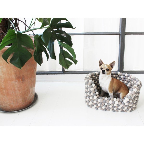 Pat cu bile din lână, pentru animale de companie Wooldot Ball Pet Basket, 80 x 60 cm, alb - gri deschis-image-2