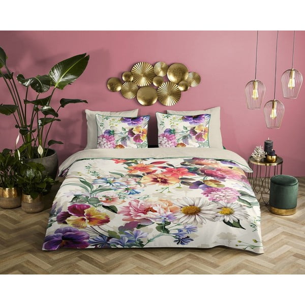 Lenjerie de pat din bumbac organic pentru pat de o persoană Descanso Flower Garden, 140 x 220 cm-image-1