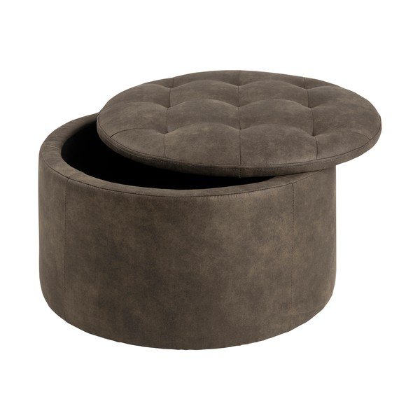 Puf cu husă din piele sintetică Actona Retina, ⌀ 60 cm, verde olive-image-1