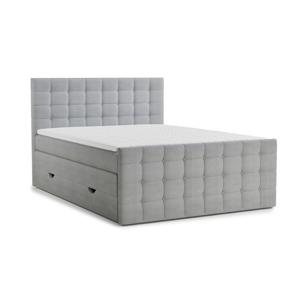 Pat boxspring gri cu spațiu de depozitare 200x200 cm Tasca – Maison de Rêve