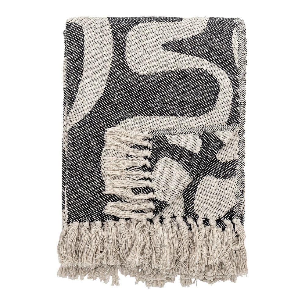 Pătură neagră/bej din bumbac reciclat 130x160 cm Salobre – Bloomingville