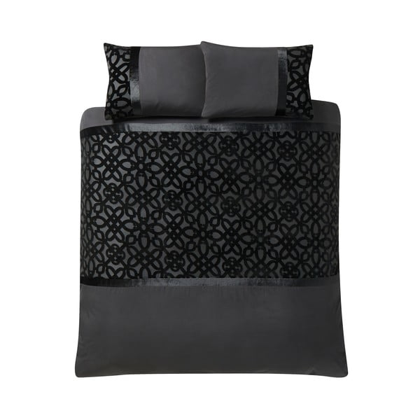 Lenjerie de pat neagră din catifea pentru pat dublu, extinsă 230x220 cm Lattice Cut – Catherine Lansfield
