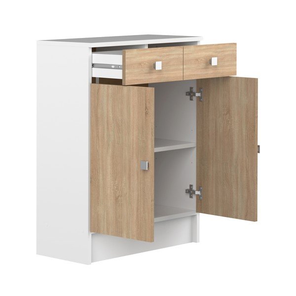 Dulap de baie scund alb cu aspect de stejar 60x82 cm Combi - TemaHome -image-4