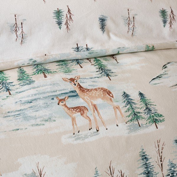 Lenjerie de pat în culoare naturală din flanelă pentru pat de o persoană 135x200 cm Brushed Christmas Deer – Catherine Lansfield-image-3