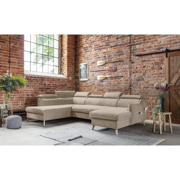 Colțar bej extensibil cu tapițerie din catifea (cu colț pe partea stângă /în formă de "U") Sweet Harmony – Miuform-image-3