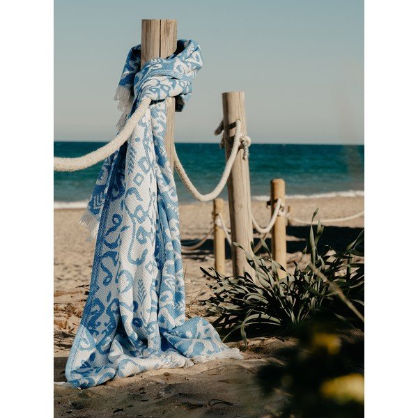 Pled din amestec de bumbac Euromant Summer Mykonos, 140 x 180 cm, albastru-image-1